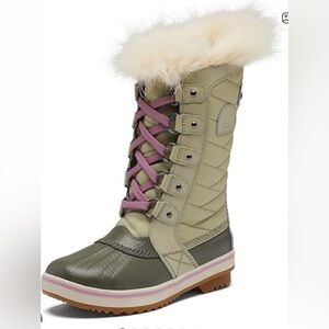 Sorel Kids Olive and Pink Snow Boots